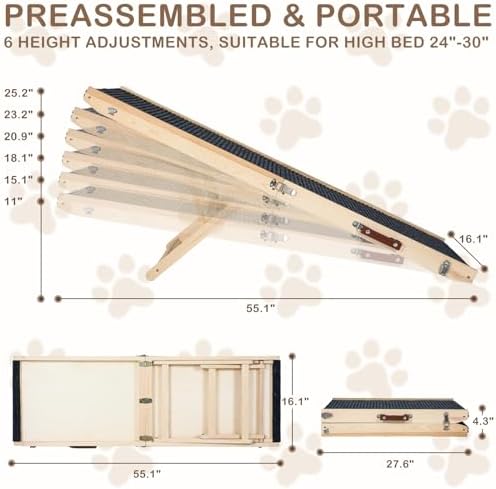 Folding Dog Ramp Safety, Wooden Adjustable Height Pet Ramps, Potable Dog Steps - Image 4
