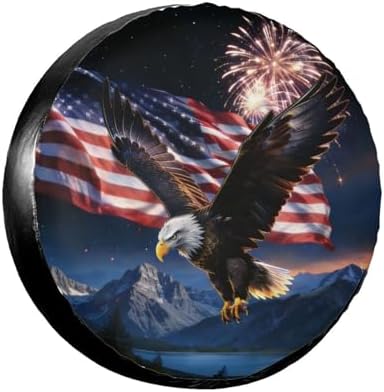 PVC Leather Spare Tire Covers for Trailers, Funny American Bald Eagle USA Flag by FalePrint