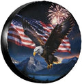 PVC Leather Spare Tire Covers for Trailers, Funny American Bald Eagle USA Flag by FalePrint