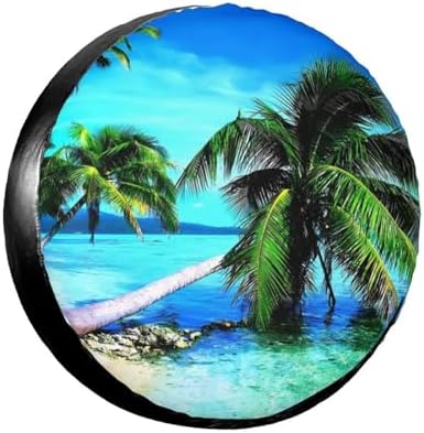 Tropical Palm Trees Ocean Beach Spare Tire Cover Waterproof Tire Wheel Covers by Ociovan