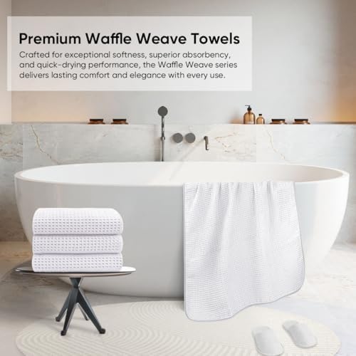 HOMEXCEL White Waffle Bath Towels Set of 4 Pack, Waffle Towels - Image 4