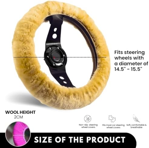Andalus Brands Luxury Fluffy Car Steering Wheel Covers – Genuine Merino - Image 2