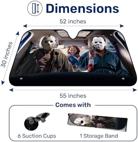 GENANY Masked Horror Collage Windshield Sun Shade 55 x 30 Inch - Image 2