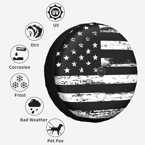 Black White Retro American Flag Spare Tire Cover - Image 2