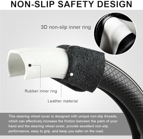 Car Steering Wheel Cover, 15 Inch Anti-Slip Breathable Leather Auto Steering - Image 3