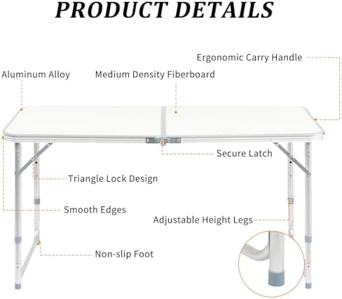 3.0 Ft Folding Portable Camping Table White - Image 5