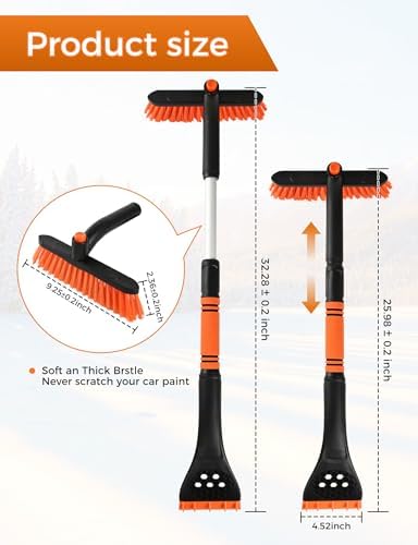 34" Extendable Ice Scrapers for Car Windshield 2-in-1 Snow Brush for Car Snow - Image 3