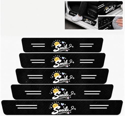 5PCS Smile Car Door Sill Protector, Carbon Fiber Leather Sill Stickers by TnLnYn