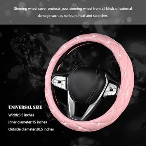 Bling Car Steering Wheel Cover, 15 Inch Diamond Leather Anti-Slip Auto Steering - Image 2