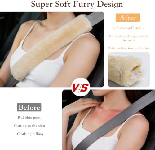 Amooca 2-Pack Soft Furry Universal Seatbelt Cover Car Shoulder Pad - Image 2