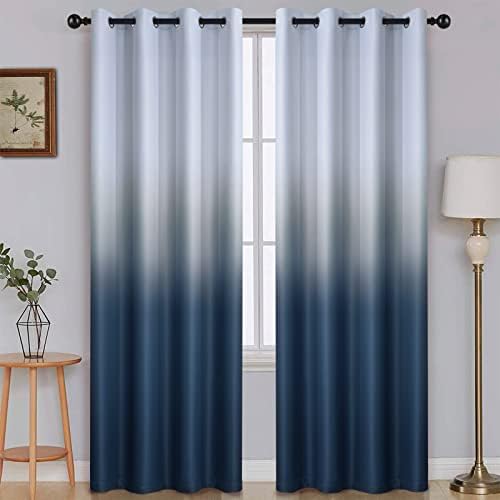 SimpleHome Ombre Gradient Navy Blue White to Gray Bedroom Curtains by SimpleHome