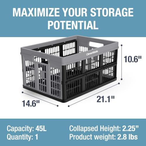 CleverMade Collapsible Utility Crate - 45L - Stone - Image 2