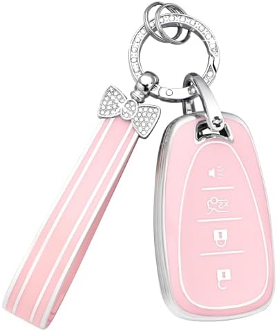 PIFOOG Key Fob Cover for Chevy 4 Buttons Pink Car Keys Shell Case Bling by PIFOOG