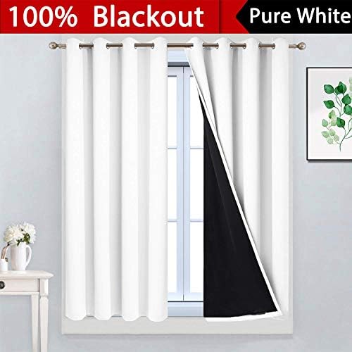 Yakamok Pure White 100% Blackout Curtains 45 Inches Long 52" Wide 2 Panel - Image 2