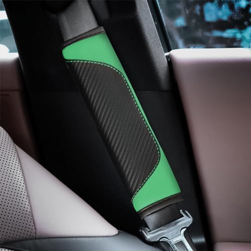 AUCELI 2PCS Carbon Fiber Leather Car Seat Belt Cover, Light Green - Image 5