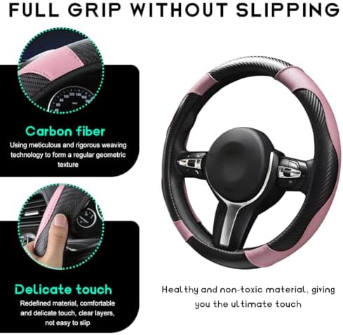 Car Steering Wheel Cover, 15 inch Carbon Fiber Microfiber Leather Elastic - Image 3