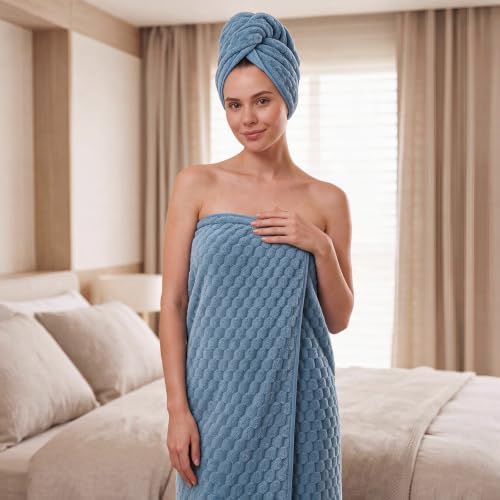 REDKISS Blue Gray Microfiber Bath Towels Large, Super Absorbent - Image 6
