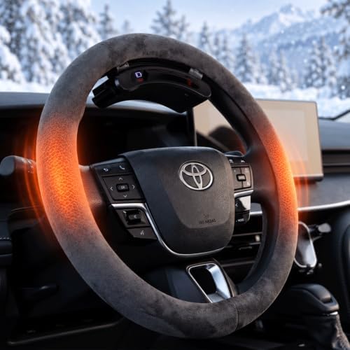Wireless Heated Steering Wheel Cover, Rechargeable Dual Battery, Suede Gray by AUTOWOEL