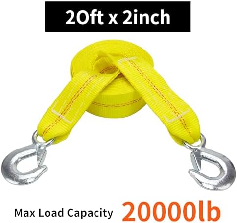 Tow Strap with Hooks 2 Inch x 20 Foot, 000 lbs Capacity Tow Rope - Image 2