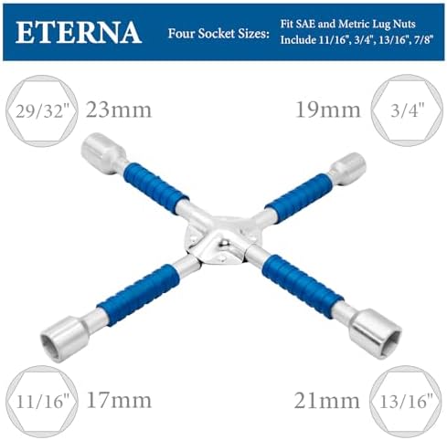 ETERNA Professional 14" Four Way Lug Wrench, Car Wheel Lug Nut Cross Wrench - Image 3