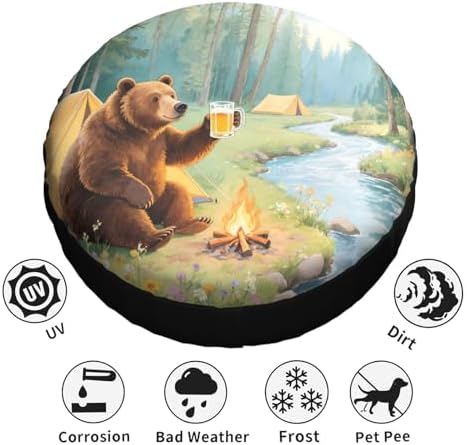 RV Spare Tire Cover for Trailers Happy Camper Bear Waterproof RV Tire Cover - Image 4