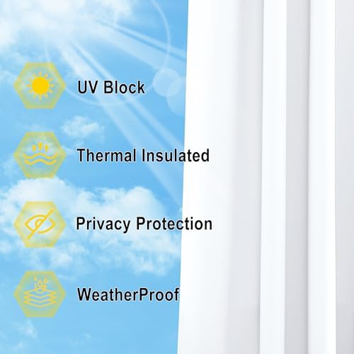 NICETOWN Outdoor Curtains Waterproof Fixed Bottom W52xL95 Prue White - Image 6