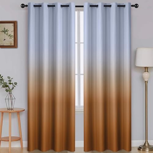 SimpleHome Ombre Gradient Burnt Orange White to Gray Curtains Bedroom 84L by SimpleHome