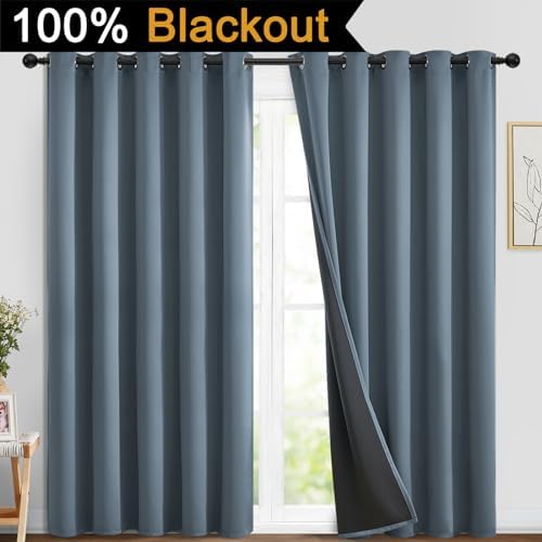 Yakamok Stone Blue 100% Blackout Curtains 84 Inches Long 70" Wide 2 Panel - Image 2