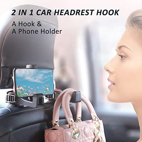Car Headrest Hook with Phone Holder, Universal 360 Rotation Headrest Hooks - Image 3