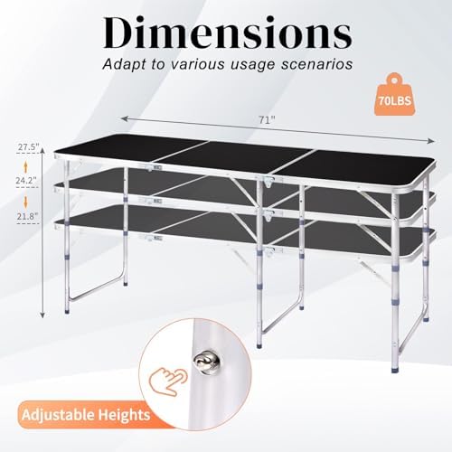 6.0 Ft Folding Portable Camping Table Black - Image 3