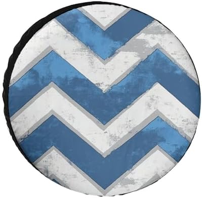 Camping Spare Tire Cover Blue and White Chevron Protectors Weatherproof by HighonHi