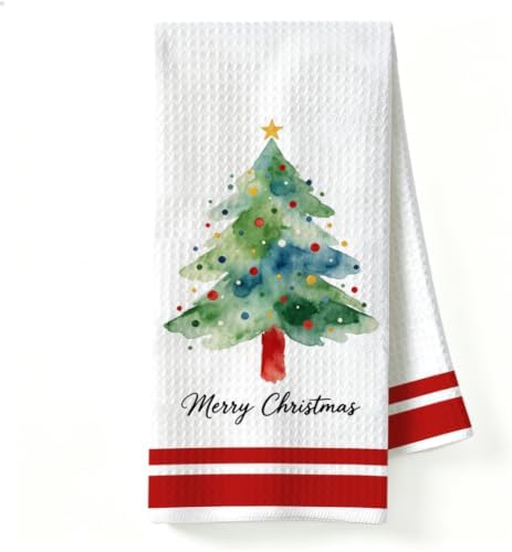 Merry Christmas Kitchen Towel, Christmas Tree Decor Dish Towel by Unknown