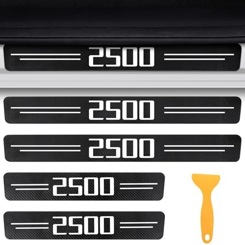 Door Sill Protectors for RAM 2500 & Silverado 2500 HD, Carbon Fiber Leather by CHIYLE