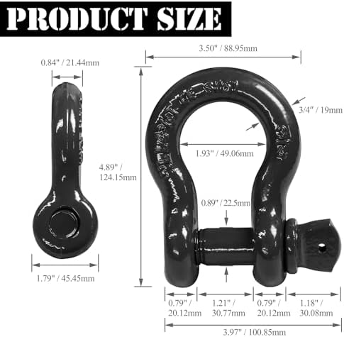 3/4" D Ring Shackle with 7/8" Screw Pin, 4.75T Working Load Limit / 28.5T - Image 4