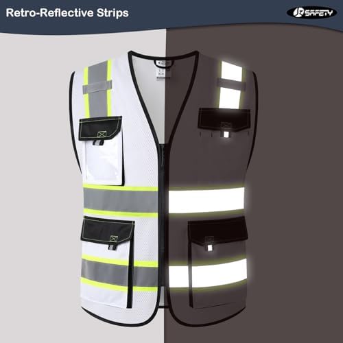 JKSafety Safety Vest for Men Women Hi Vis Reflective Vest JK220 White S - Image 2