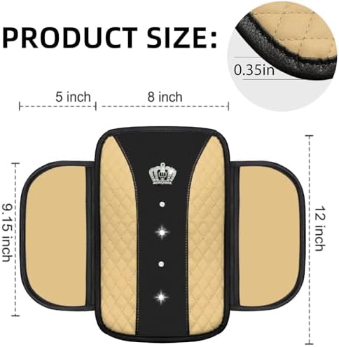 NBTEPEM 10 Pcs Bling Car Floor Mats Set, Leather Beige Steering Wheel Covers - Image 6