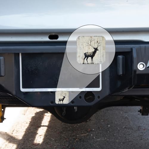 Hitch Cover Fits for 2-Inch Hitch, A Deer Against A Weathered Wood Background - Image 5