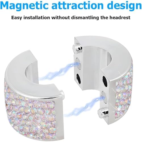 4PCS Crystal Rhinestone Bling Car Headrest Collars, Automotive Magnetic - Image 6