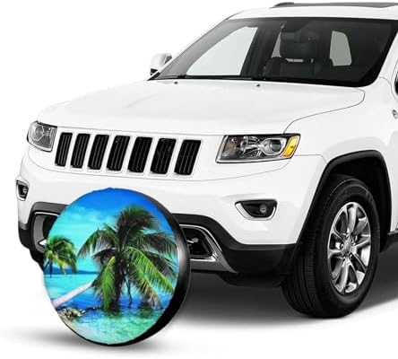 Tropical Palm Trees Ocean Beach Spare Tire Cover Waterproof Tire Wheel Covers - Image 4