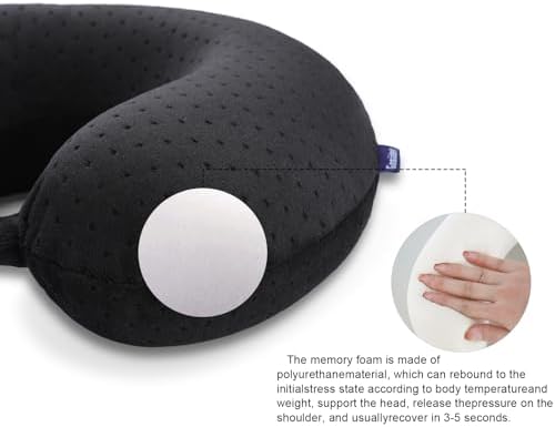 Black Travel Neck Pillow U Shape Memory Foam Airplane Pillow Soft - Image 5