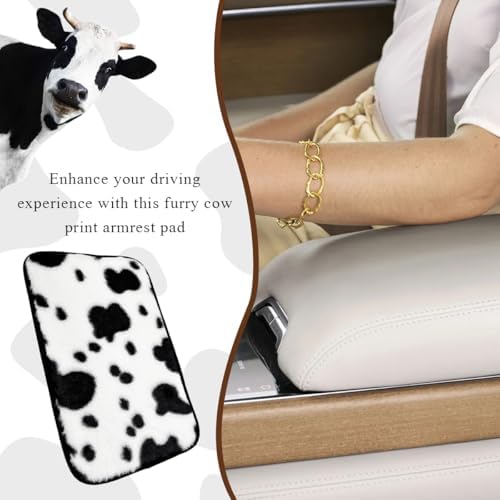 Cow Print Car Armrest Pad Cover, Cute Cow Print Anti-Slip Plush Arm Rest Box - Image 6