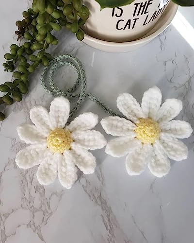 Crochet Daisy Car Accessories for Women Cute Rear View Mirror Hanging Charm - Image 2