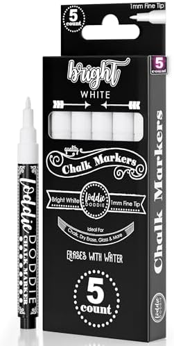 Loddie Doddie White Chalk Markers, Chalkboard Markers, 1 mm Point, 5 Pack by LoddieDoddie