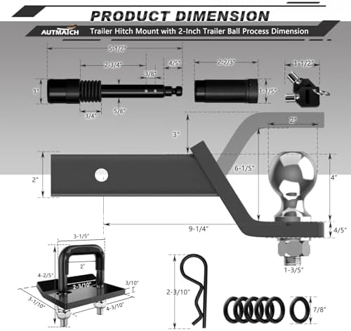 AUTMATCH Trailer Hitch Ball Mount - Image 3
