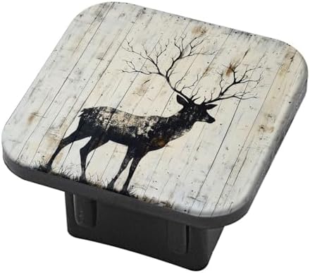 Hitch Cover Fits for 2-Inch Hitch, A Deer Against A Weathered Wood Background by PATBIXES