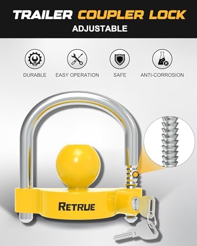 RETRUE Universal Trailer Coupler Lock, Adjustable Hitch Lock, Bright Yellow - Image 4