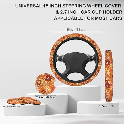Boho Orange Flowers Steering Wheel Cover - Image 2