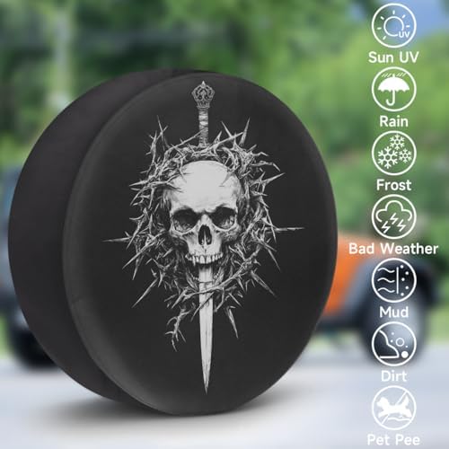 White Skull Art Spare Tire Cover Dust-Proof Wheel Protector - Image 3