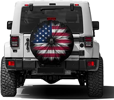 Delerain Spare Tire Cover with Backup Camera Hole USA Flag Flower Wheel Covers by Delerain