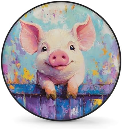 Spare Tire Cover for RV Trailer, Cute Pig Oil Painting Waterproof Sun Leather by cfpolar
